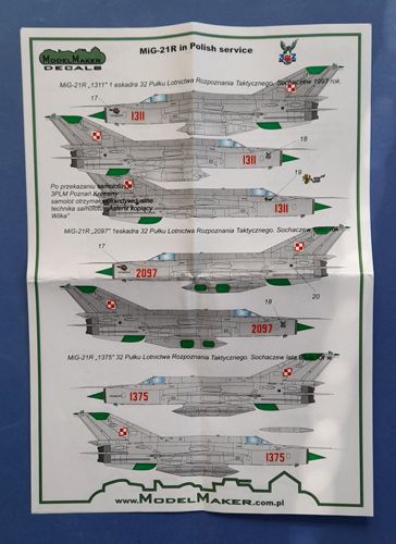 Mig-21R in Polish service ModelMaker decal